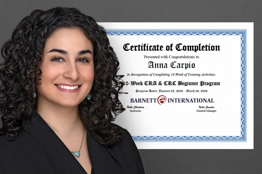 Anna Carpio with certificate