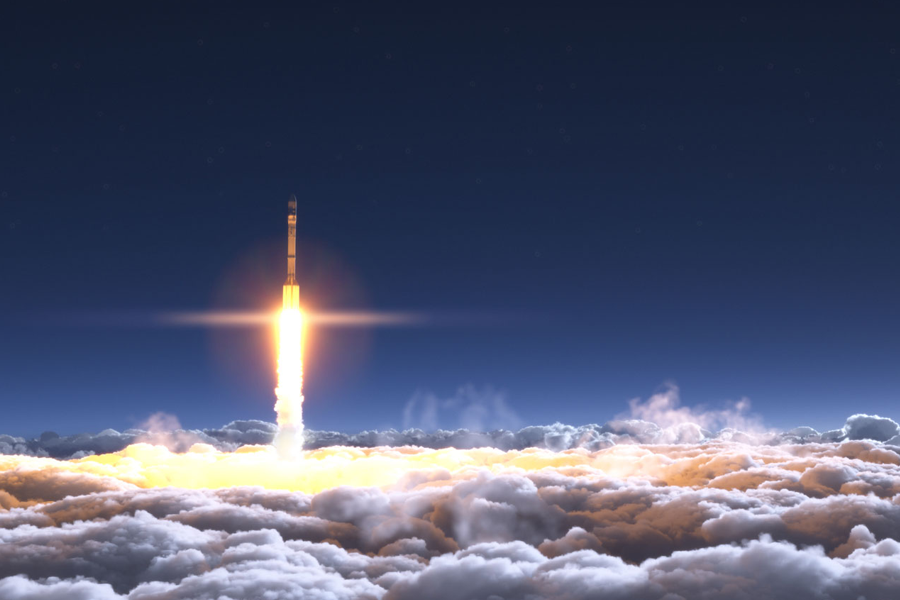 Rocket launching above the clouds
