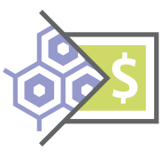 Icon showing technology transferring into money